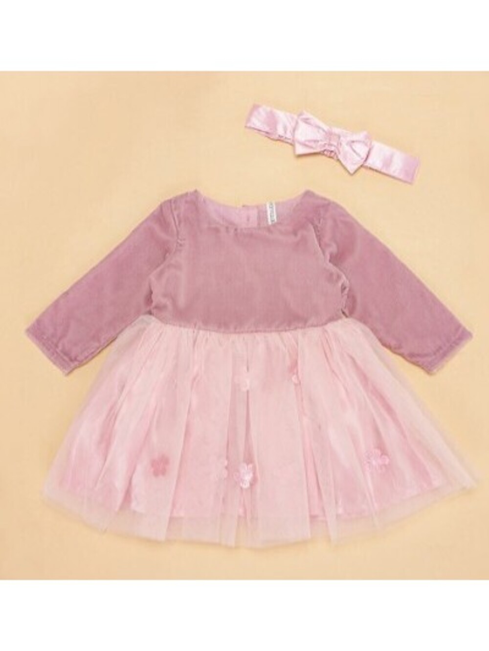Baby Girl Pink Velvet, cotton and Tulle Dress 9-12 Months